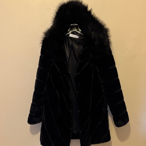 Calvin Klein Plush Black Teddy Coat - Picture 1 of 6